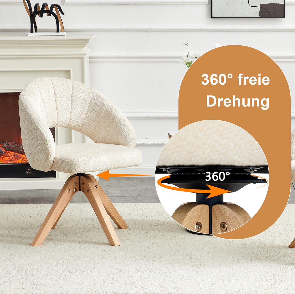 ESSZIMMERSTUHL 2er-Set drehbar Stoff Weiß Massivholz - Weiß, Holz (49/84/46cm) - Meubliv
