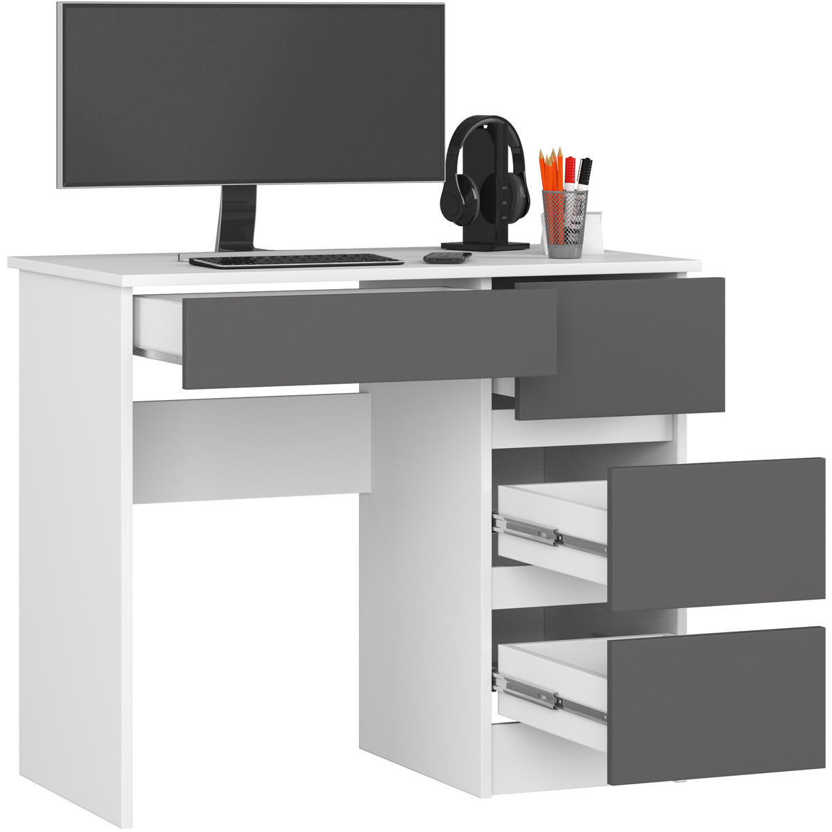 SCHREIBTISCH Weiß, Grau 90x50x77 cm - Graphitfarben/Weiß, Holzwerkstoff (50/90/77cm) - Akord