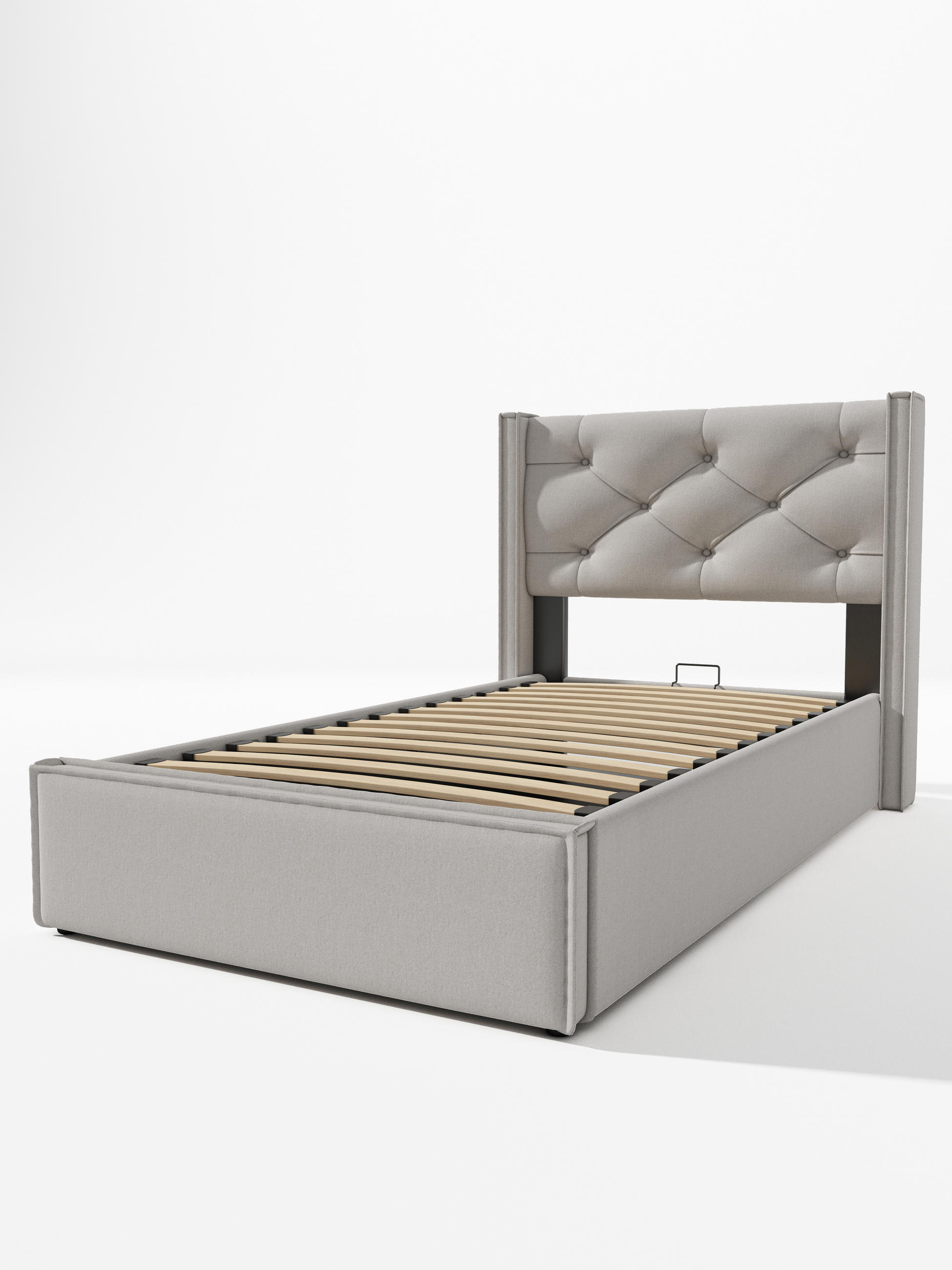 STAURAUMBETT 90/200 cm DE-00019, in Hellgrau, hydraulischem Lattenrost - Hellgrau, Metall (90/200cm) - ComfortXL