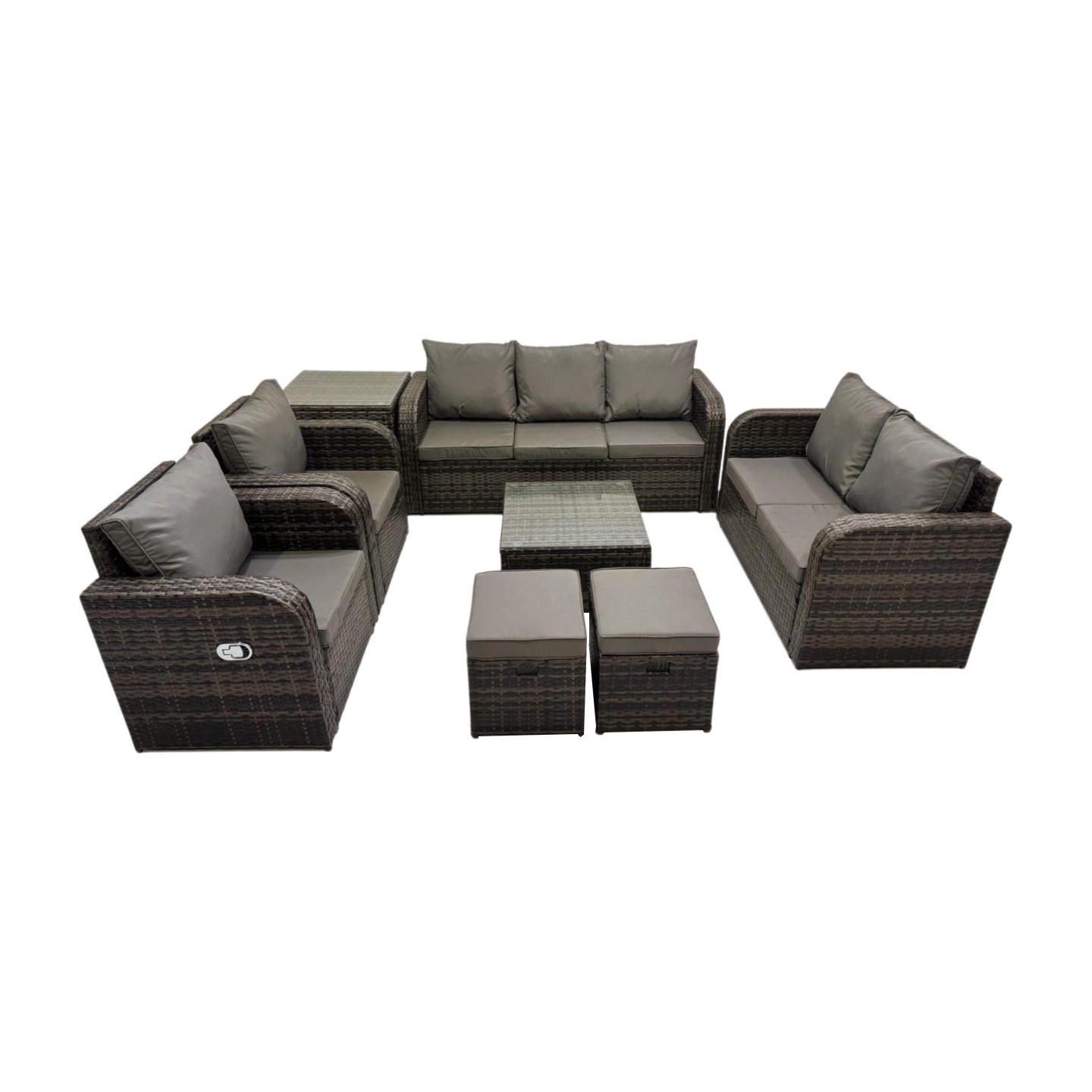 GARTENSOFA SET mit Couchtisch Polyrattan Dunkelgrau 8-teilige - Dunkelgrau/Grau, Glas/Kunststoff - Fimous