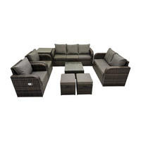 GARTENSOFA SET mit Couchtisch Polyrattan Dunkelgrau 8-teilige - Dunkelgrau/Grau, Glas/Kunststoff - Fimous