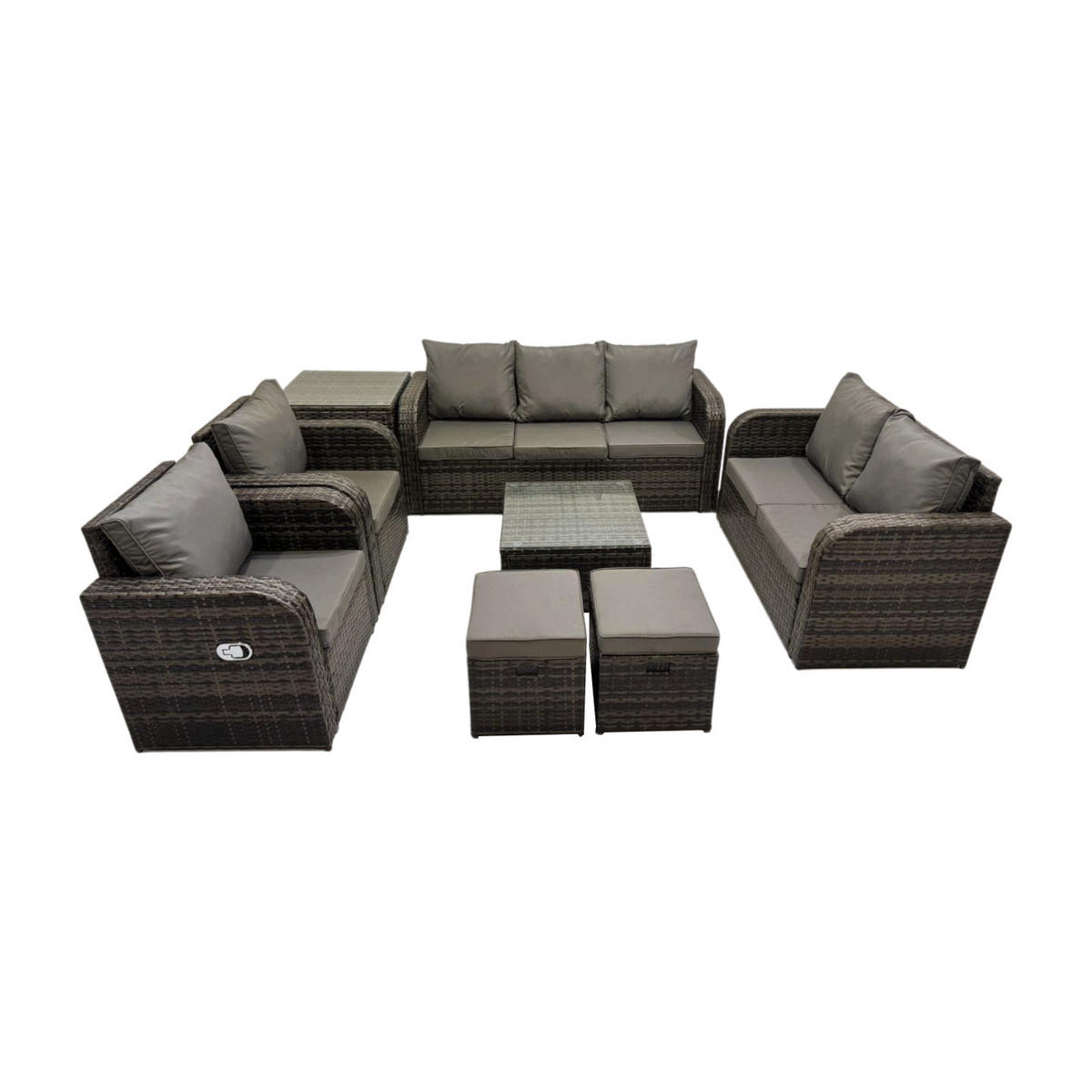 GARTENSOFA SET mit Couchtisch Polyrattan Dunkelgrau 8-teilige - Dunkelgrau/Grau, Glas/Kunststoff - Fimous