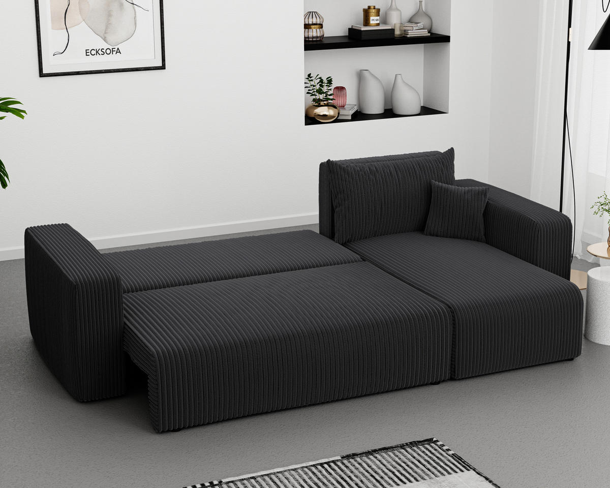 ECKSOFA Dunkelgrau Cord-Stoff mit Bettkasten - Dunkelgrau, Textil (248/145cm) - Idohome