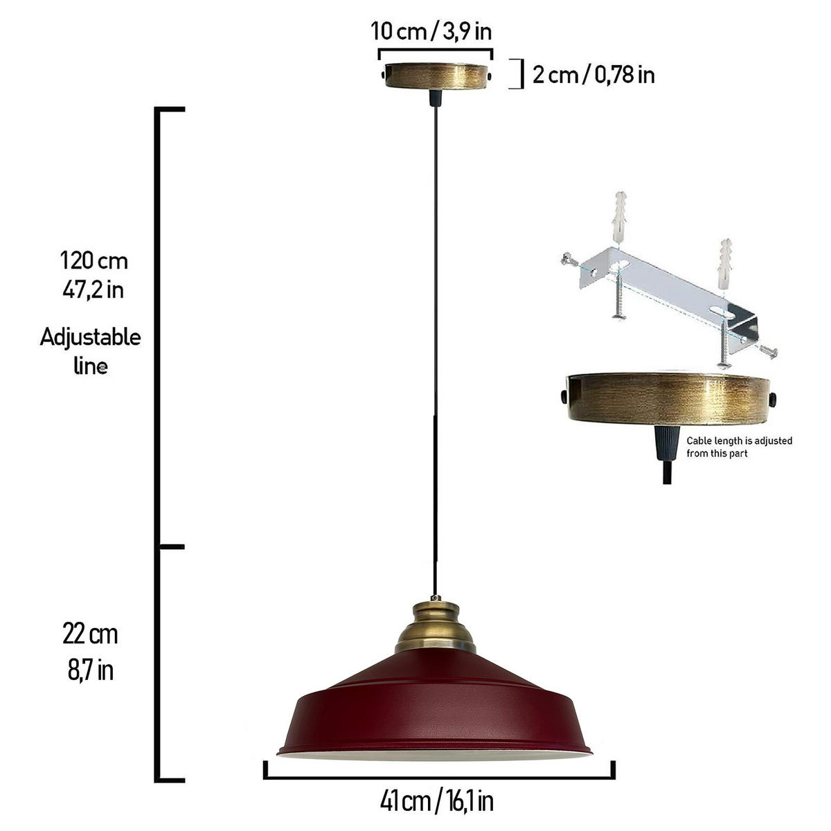 PENDELLEUCHTE Asletl 40/30 cm - Dunkelrot, Metall (40/30cm) - Bamyum