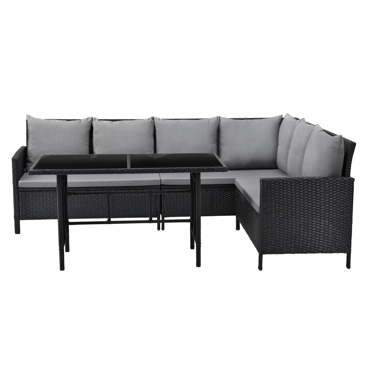 RATTAN-LOUNGE Madison - Schwarz/Grau, Kunststoff - SVITA
