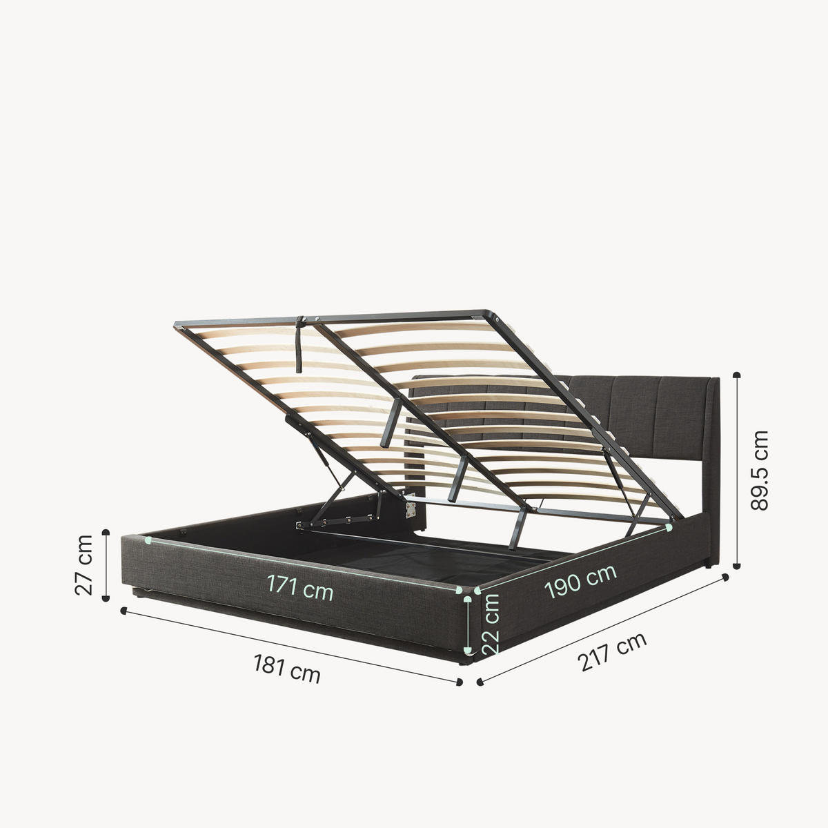 LED ČALOUNĚNÁ POSTEL Tröstiar - černá, kov/kompozitní dřevo (180/200cm) - [en.casa]