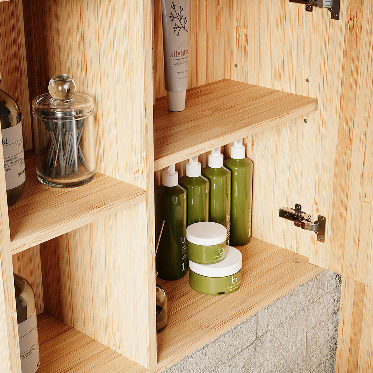 BADSPIEGELSCHRANK Lucie Bambus 54 x 44.5 cm mit Spiegel - Grün, Holzwerkstoff (54/44.5/20cm) - Vicco