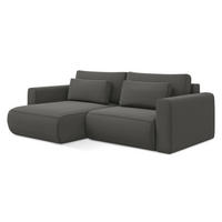 ECKSOFA mit Schlaffunktion Samt Stoff Grau - Dunkelgrau/Schwarz, Kunststoff/Textil (149/240cm) - Makamii
