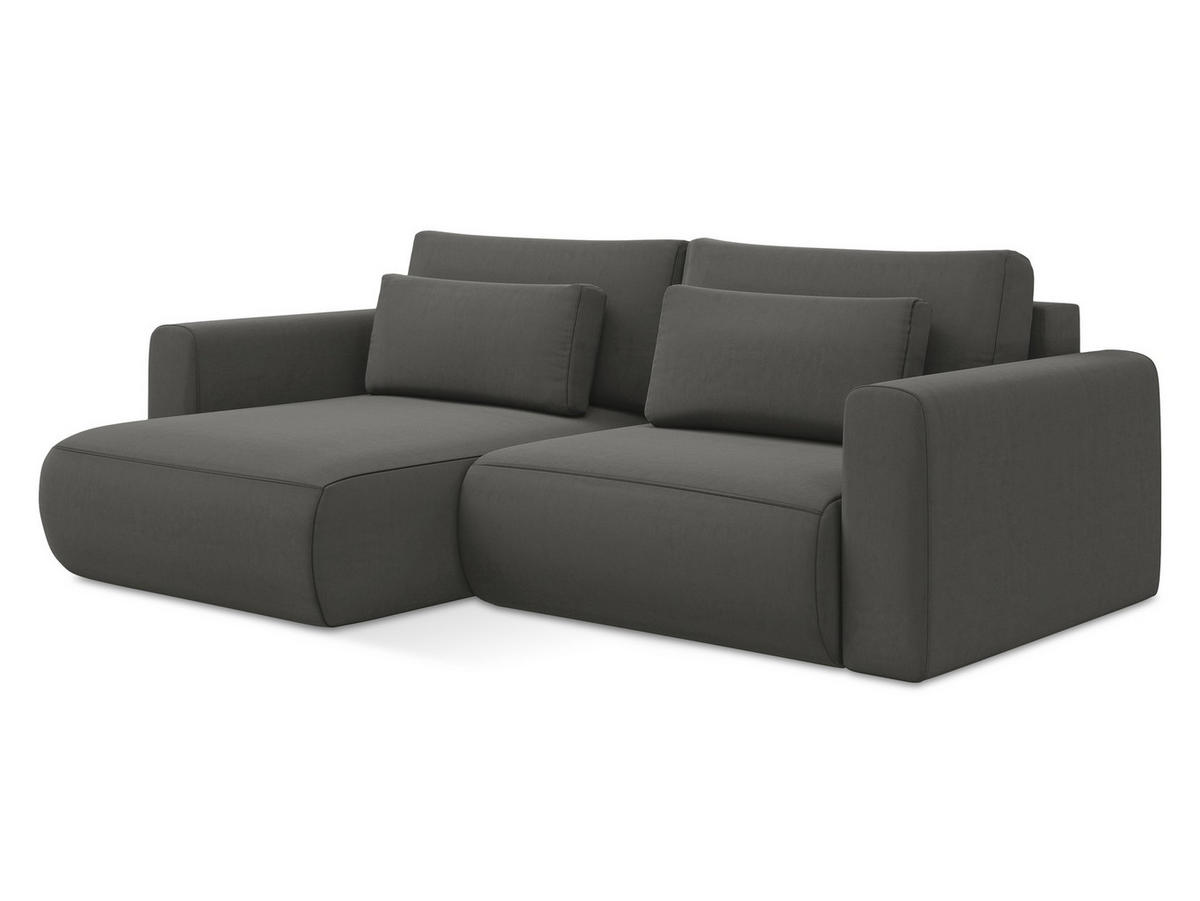 ECKSOFA mit Schlaffunktion Samt Stoff Grau - Dunkelgrau/Schwarz, Kunststoff/Textil (149/240cm) - Makamii