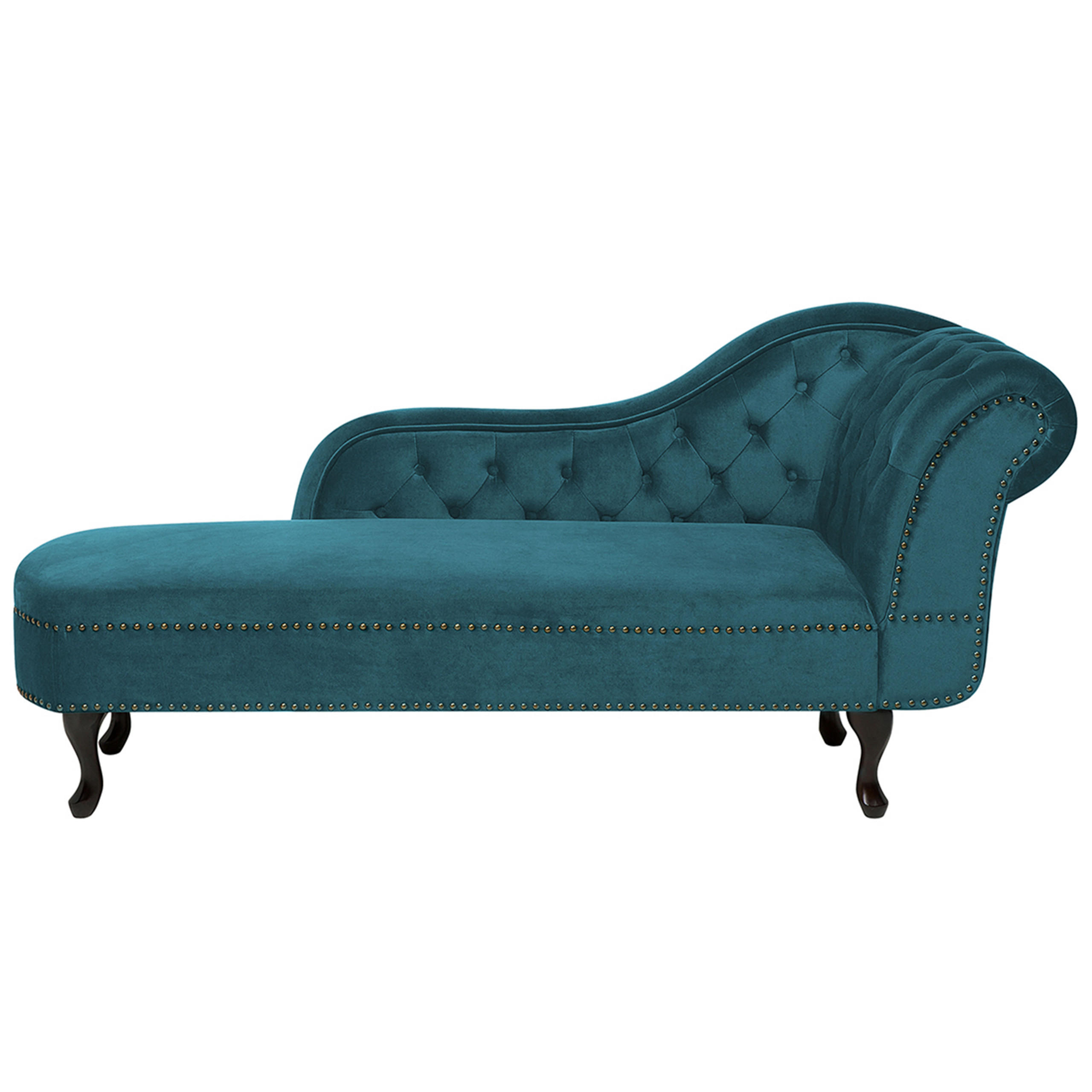 CHAISELONGUE Samtstoff blaugrün rechtsseitig Nimes - Dunkelbraun/Blaugrau, Textil (170/79/61cm) - Beliani