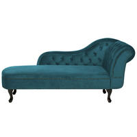 CHAISELONGUE Samtstoff blaugrün rechtsseitig Nimes - Dunkelbraun/Blaugrau, Textil (170/79/61cm) - Beliani