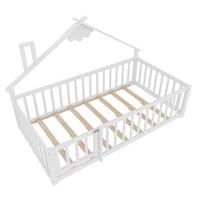HAUSBETT 90/190 cm DE-03288, mit Geländer und Schloss, in Weiß - Weiß, Holz/Holzwerkstoff (90/190cm) - ComfortXL