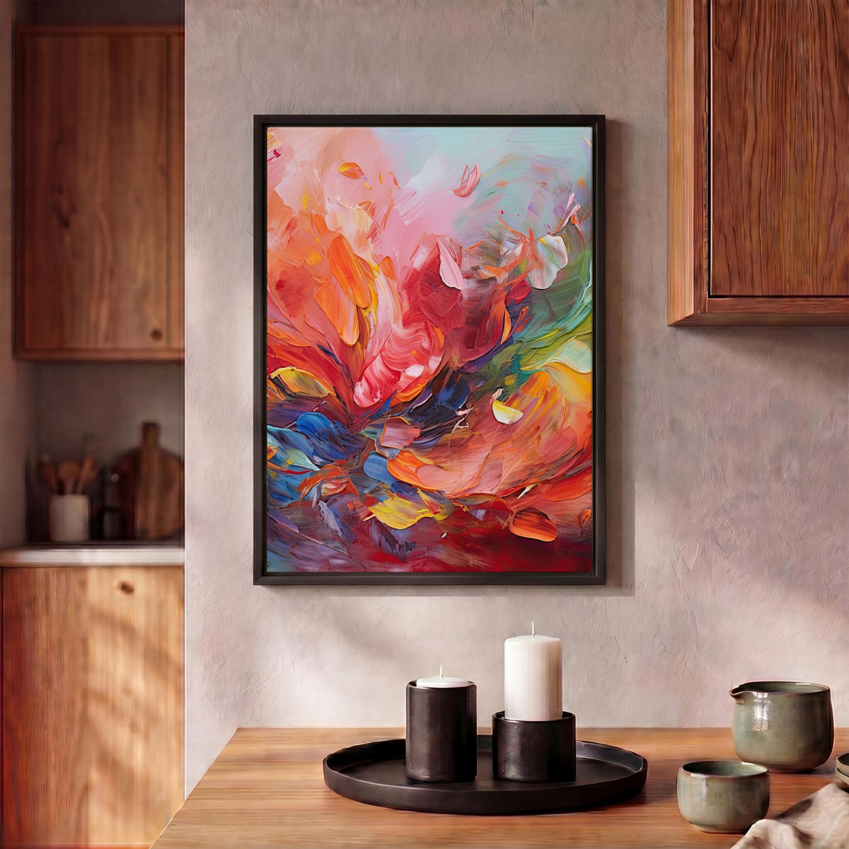 LEINWAND Bilder mit Rahmen - Ölgemälde - Kunst - Abstrakt - Farbenfroh - 30x40 - Altrosa, Textil (30/40cm) - MuchoWow