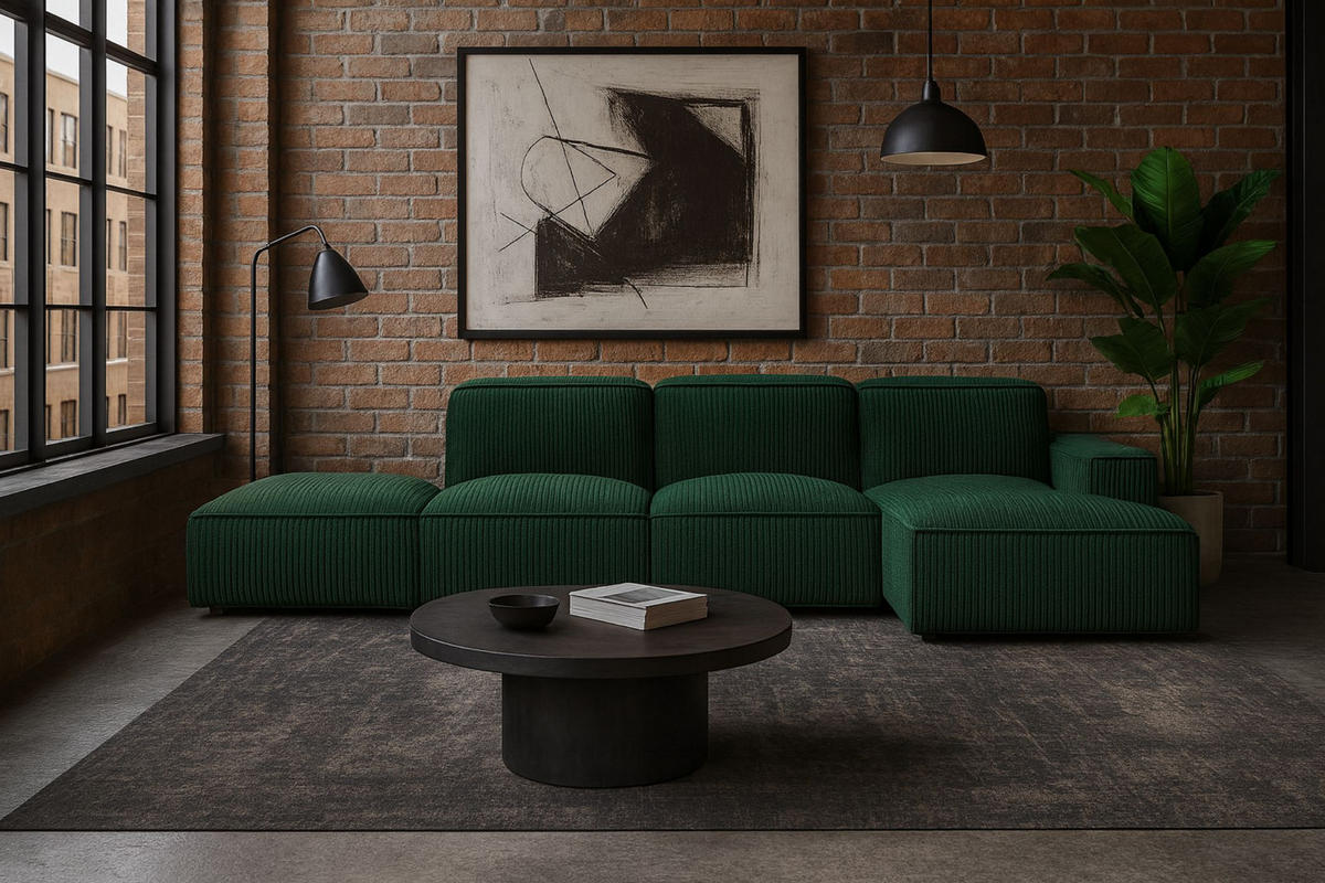 ECKSOFA Cursal L-Form, Stoff Poso, Grün + Hocker, Rechts - Grün, Holz (341/166cm) - Kaiser Möbel