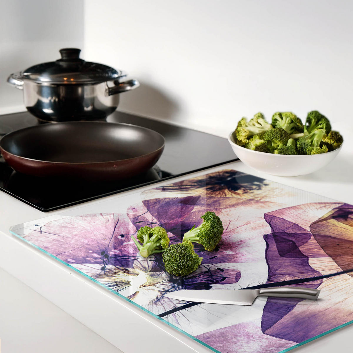 GLASPLATTE 60x52 cm Trockener Mohn - Lila, Glas (60/0.4/52cm) - TULUP
