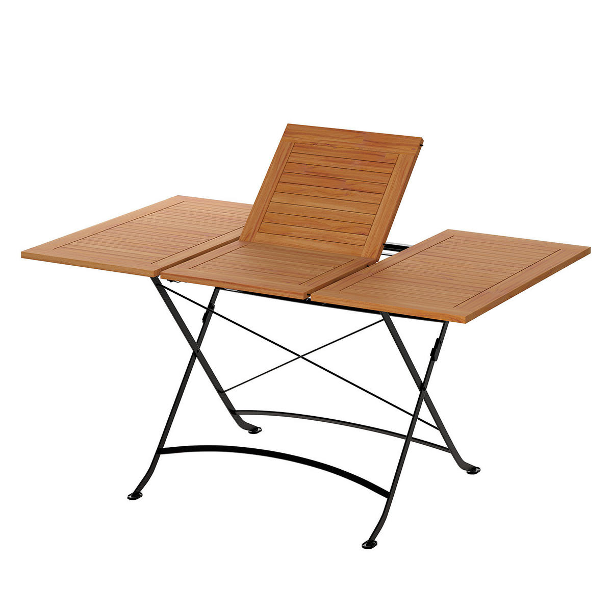 GARTEN-AUSZIEHTISCH - Akazie massiv / Stahl - Akazie / Schwarz - Schwarz/Akaziefarben, Holz/Metall (90/110/75cm) - home24