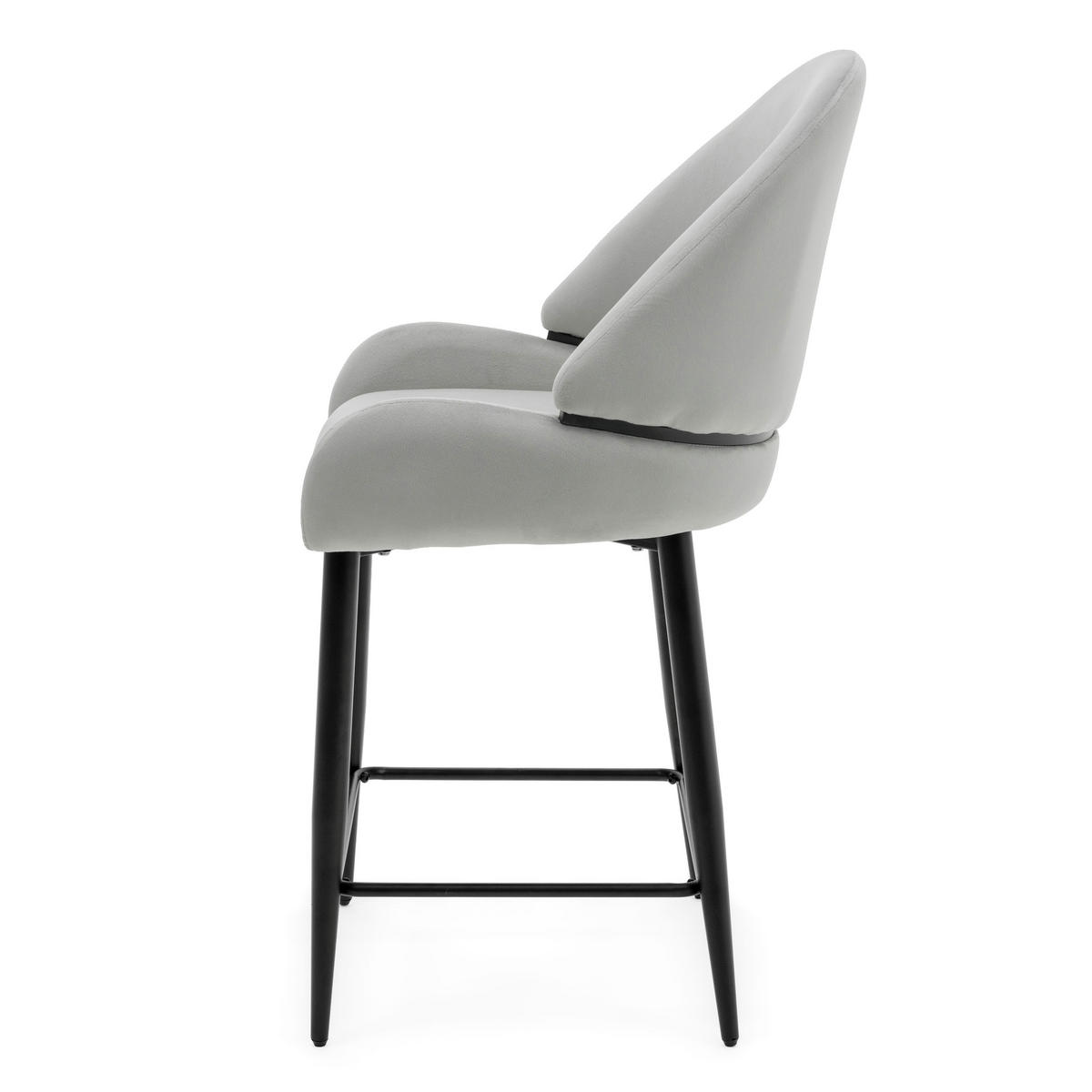 BARHOCKER BERGAMO gepolsterter mit Steppung - hellgrau - Samt Velour - Hellgrau/Schwarz, Textil/Metall (56/106/61cm) - NEW HOME