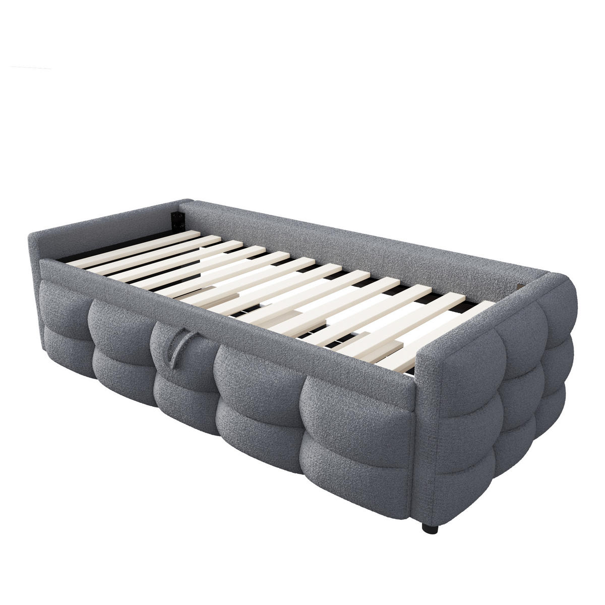 POLSTERBETT 90/190 cm & 180/190 cm in Grau mit Ausziehfunktion und Lattenrost Lammfell-Optik - Grau, Holzwerkstoff/Textil (90/190cm) - CHICFURN