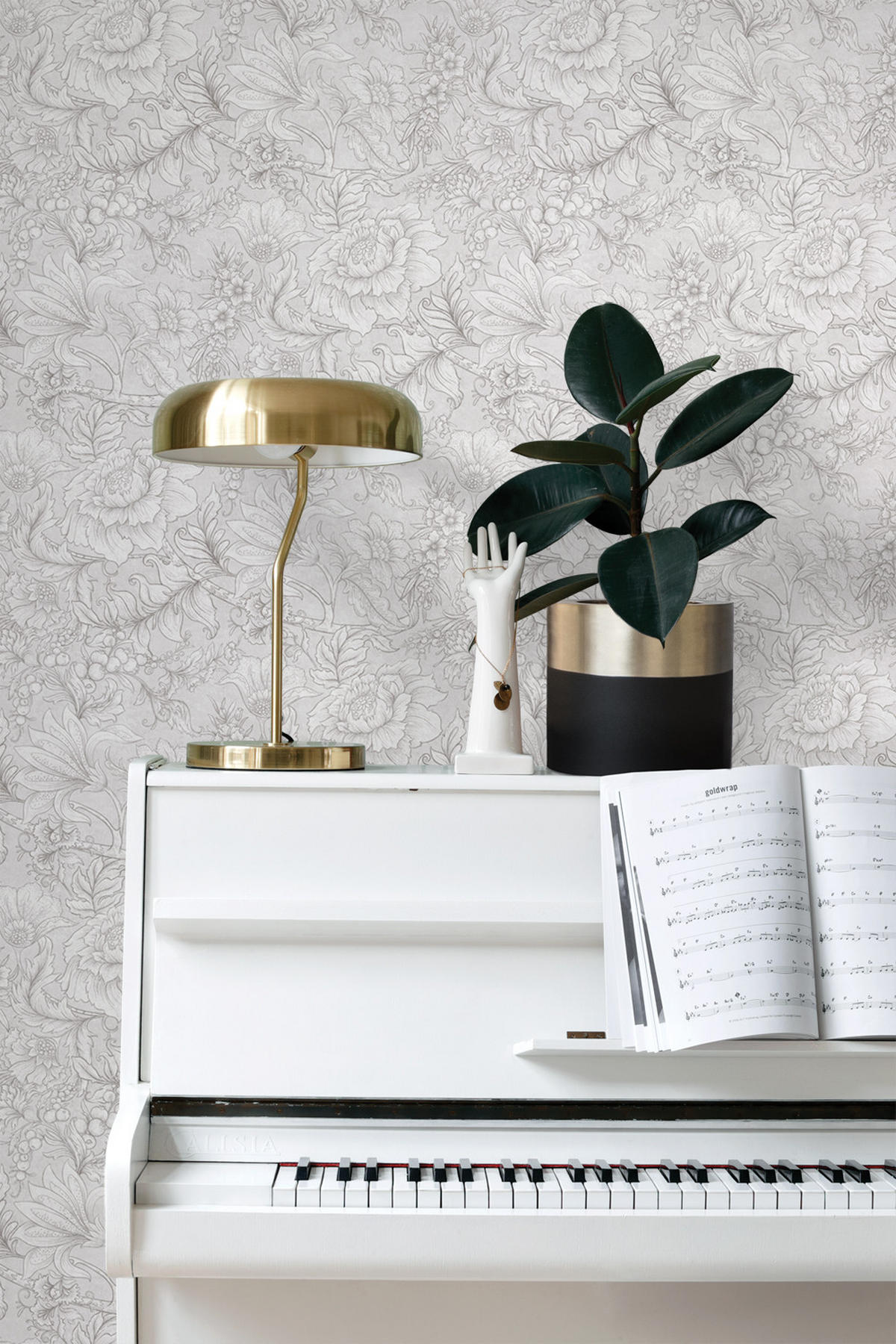 TAPETE Blumenmuster 50 x 900 cm - Grau, Papier (50/900cm) - ESTAhome