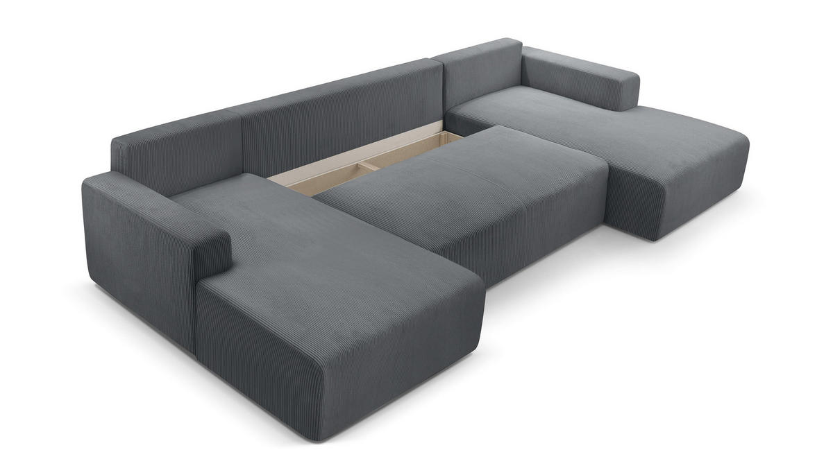 WOHNLANDSCHAFT Catea Grau 364/145/85 cm mit Schlaffunktion - Schwarz/Grau, Kunststoff/Textil (364/84/145cm) - AX Living