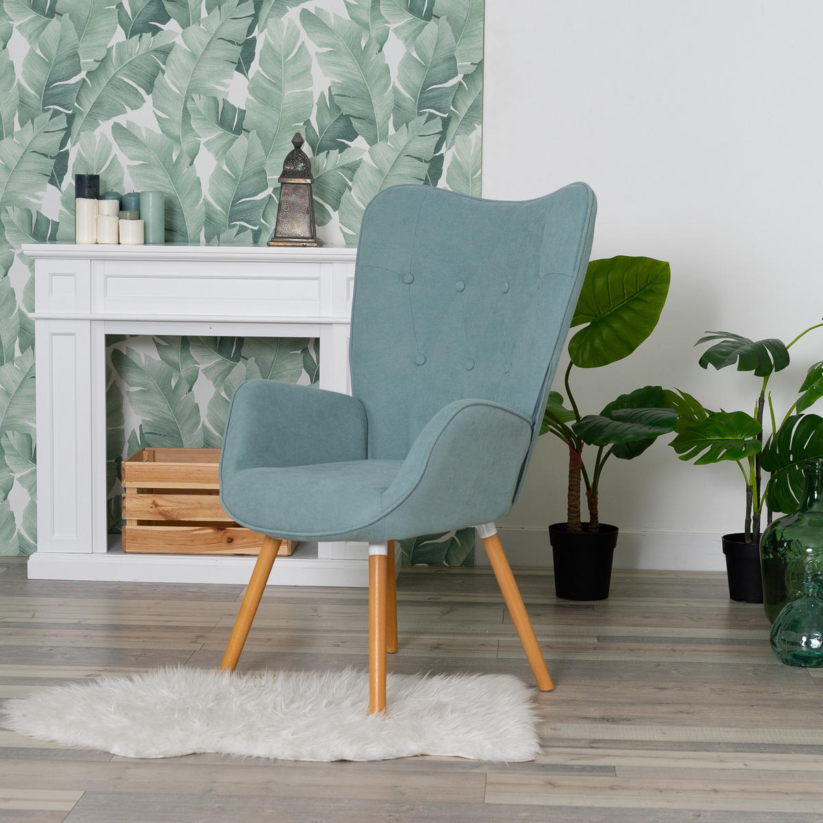 OHRENSESSEL in Webstoff, Green - Grün, Holz/Textil (66/106/53cm) - Meubles Cosy