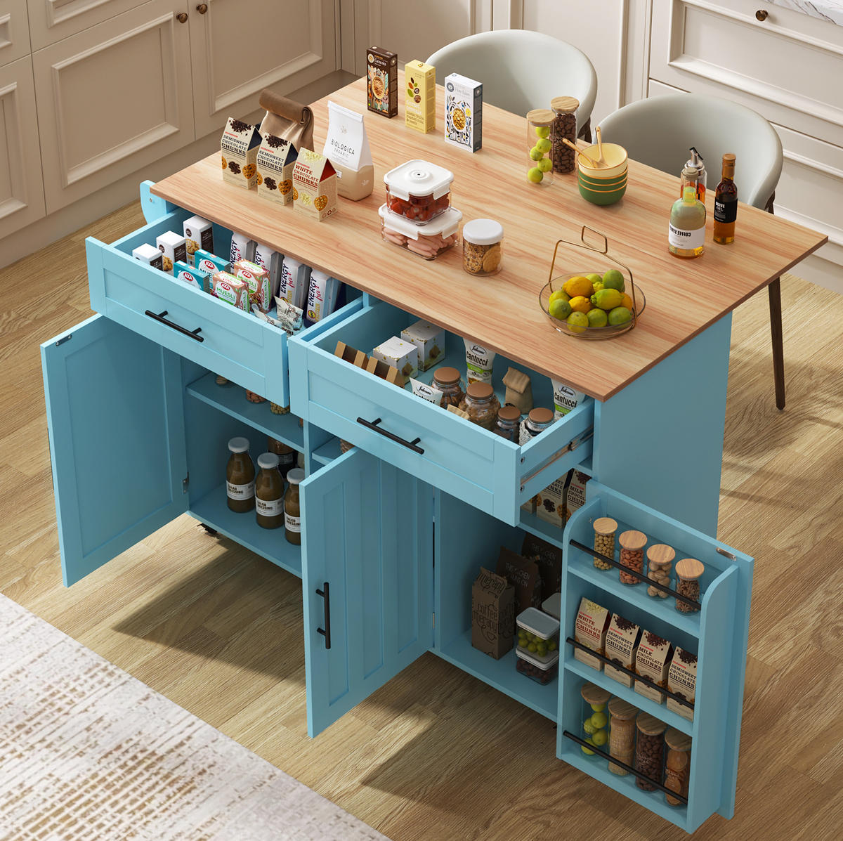 SPEISEWAGEN mit Klappplatte 129 x 71 x 91,5 cm MDF Blau - Blau, Holz (46/91.5/120cm) - Beauniv