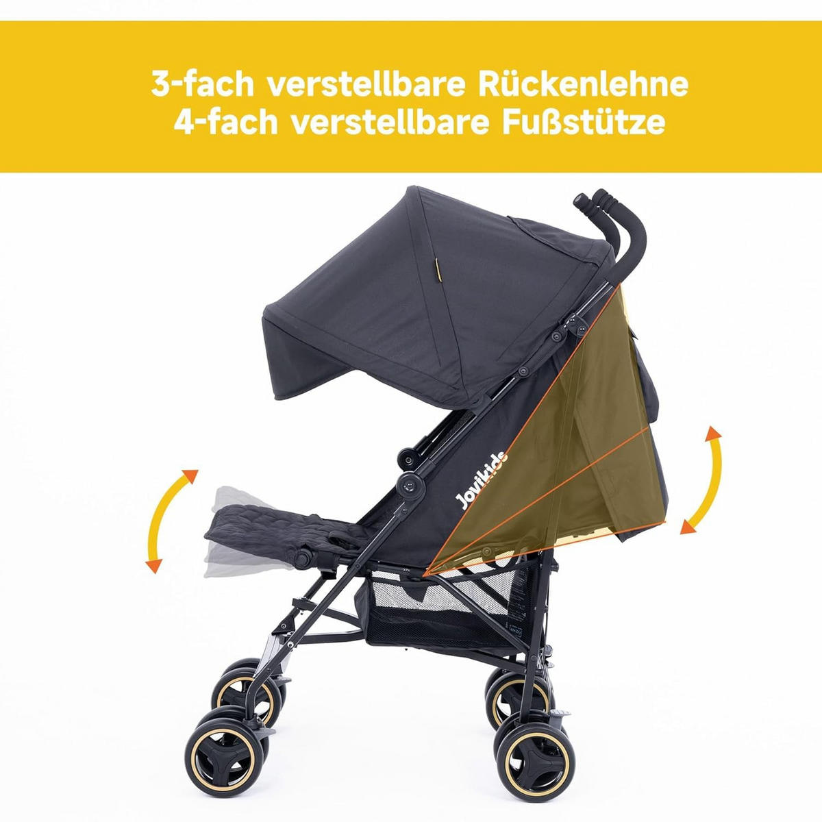 BUGGY Kinderwagen Reisebuggy bis 22kg mit Liegefunktion und Verdeck schwarz - Schwarz, Metall (51/81/104.5cm) - Raelunyi