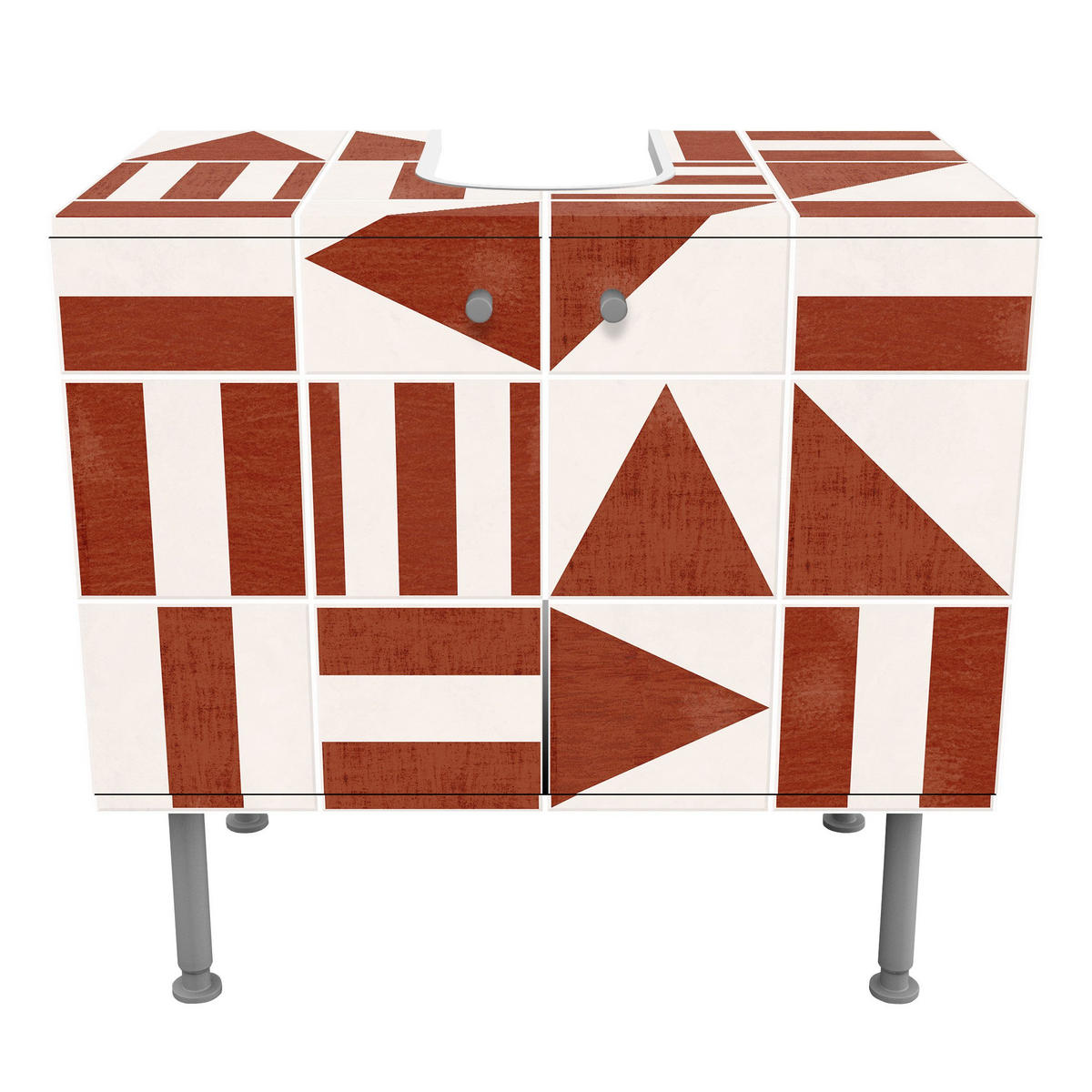 WASCHBECKENUNTERSCHRANK Fliesen mit geometrischen Formen Terracotta Shabby 60/55/35 cm - Rot, Holzwerkstoff (60/55/35cm) - Bilderwelten