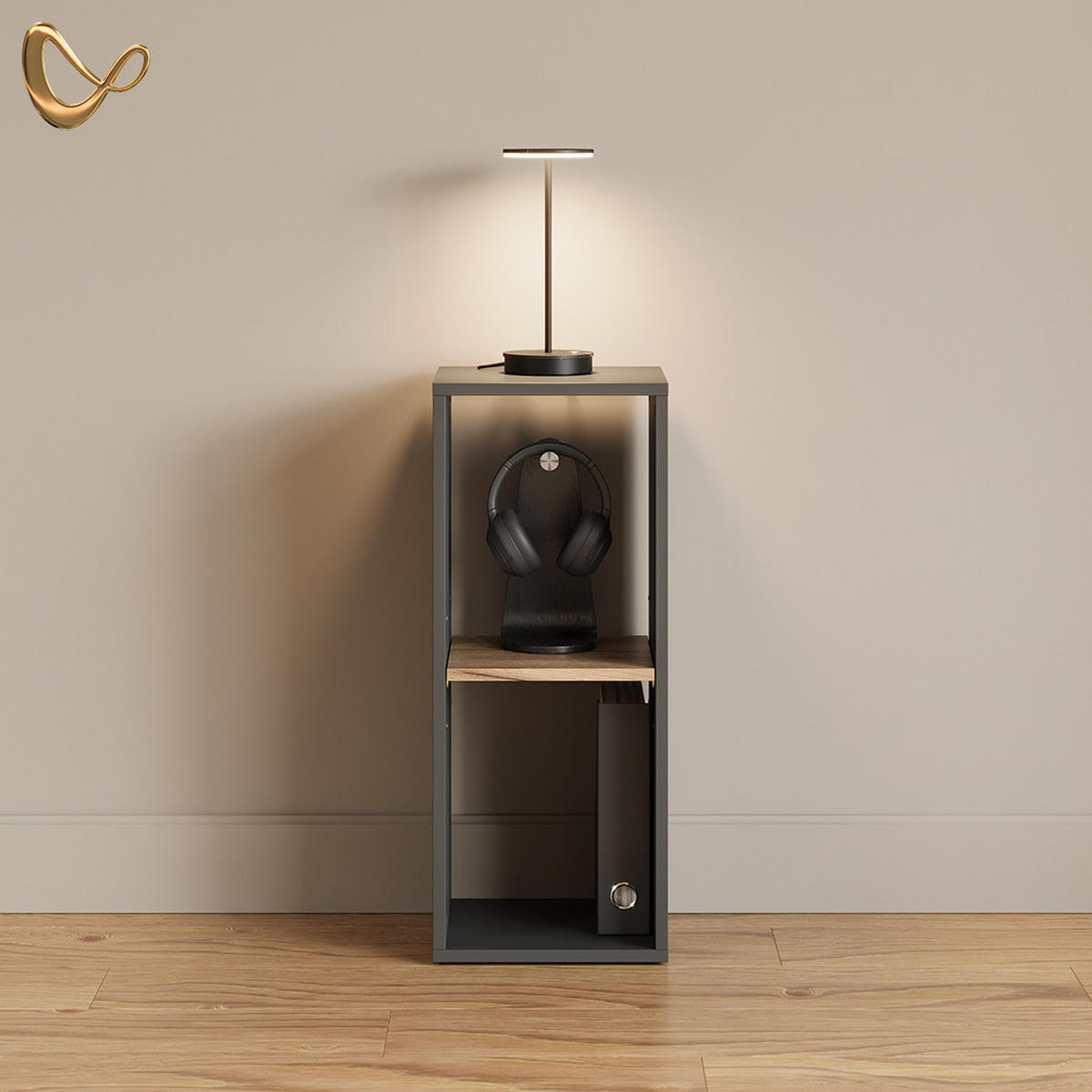 BÜCHERREGAL Lorena Anthrazit/Goldkraft Eiche mit 2 Fächern - Anthrazit, Holzwerkstoff (30/74/30cm) - Livinity®