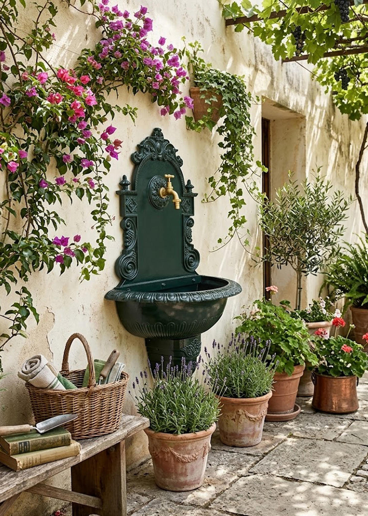 WASCHBECKEN Toro - Eleganter Wandbrunnen aus rostfreiem Aluguss - Farbe: grün - Grün, Metall (22/44/75cm) - TPFGarden
