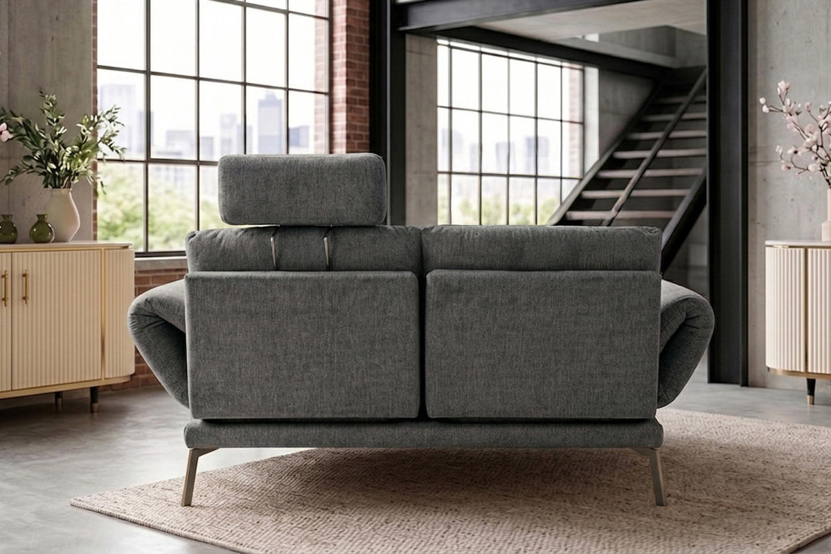 SOFA HOLLY Anthrazit Flachgewebe - Anthrazit/Braun, Textil/Metall (176/90/92cm) - KAWOLA
