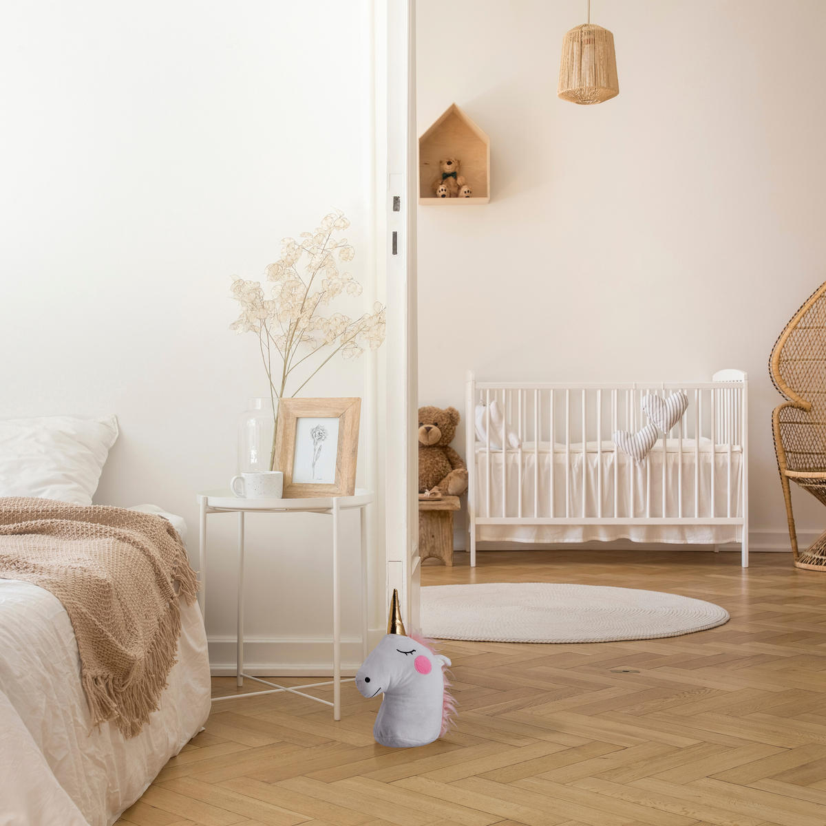 DÖRRSTOPP vit guld enhörning - Vit, Textil/Naturmaterial (18/10cm) - Relaxdays