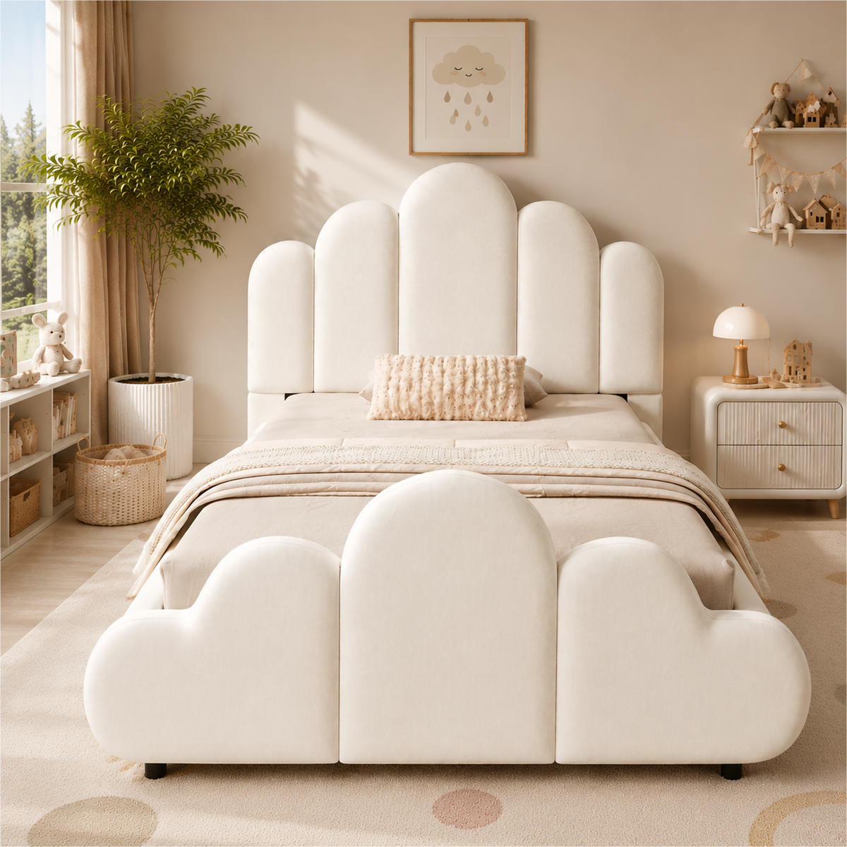 POLSTERBETT 90/200 mit gepolstertem Kopfteil und abgerundeten Ecken in Beige - Beige, Holzwerkstoff/Textil (90/200cm) - EVRYAE