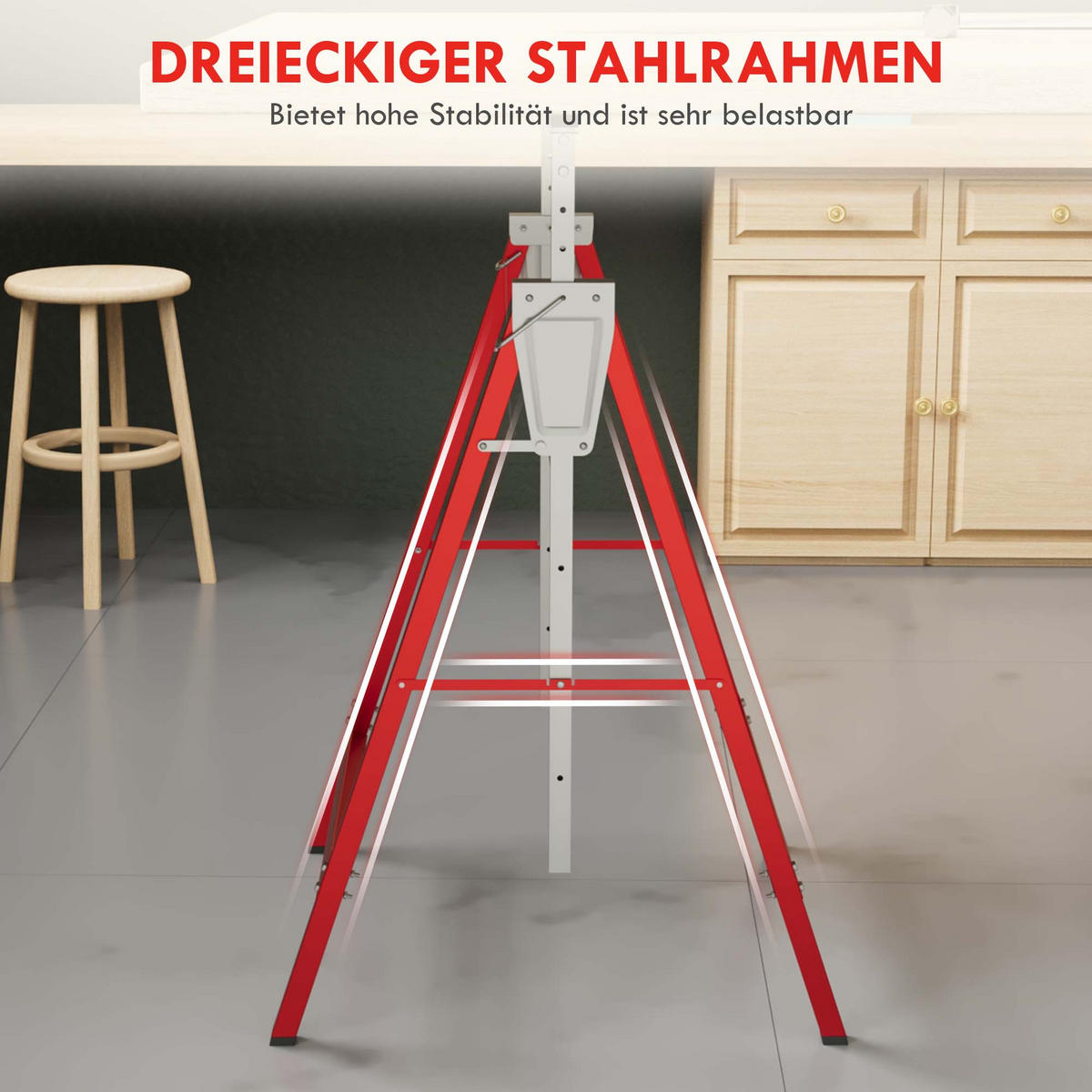 GERÜSTBOCK 2er Set höhenverstellbar bis 200kg Stahl Rot 68 x 58 x 80-130 cm - Rot, Metall (58/68/130cm) - HOMCOM