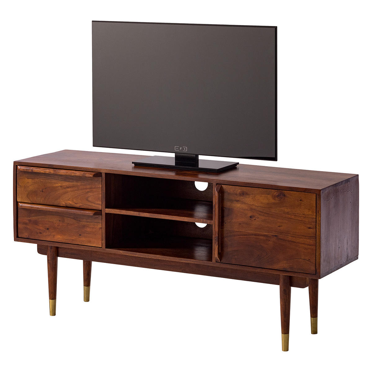 TV-LOWBOARD - Akazie massiv / Metall - Akaziefarben, Holz (140/65/43cm) - home24