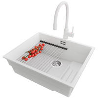 UNTERBAUSPÜLE GRANIT Praga, 2-er set Weiß 56/47 cm 1 Becken + Küchenarmatur 38/14 cm + Ablauf-Set + Aufrollbare Abtropffläche ab 60er Unterschrank - Chromfarben/Weiß, Kunststoff (56/20/47cm) - Primagran