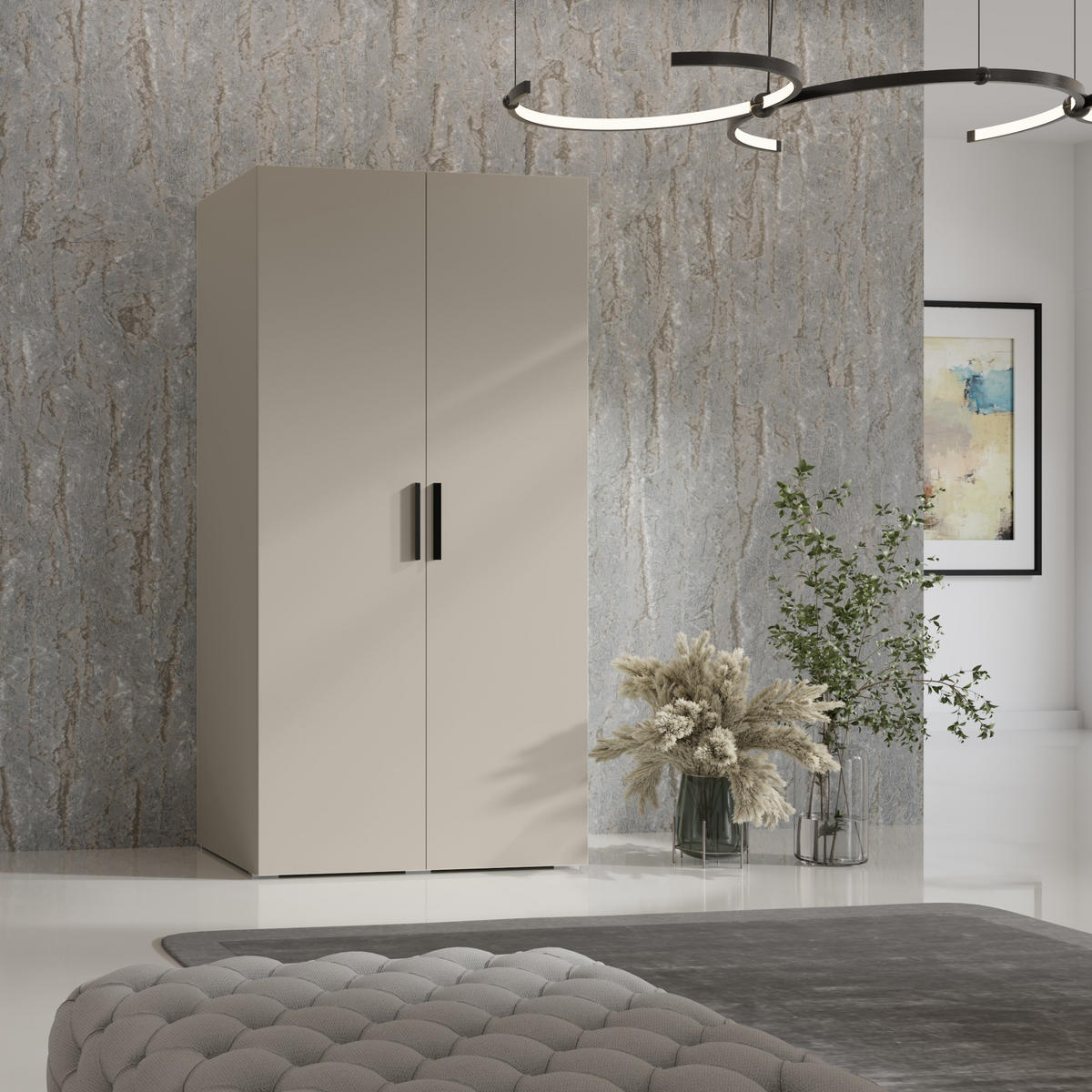 DREHTÜRENSCHRANK Napoli 2D 100 Kaschmir (schwarzer oder goldener Griff) - Kaschmir/Silberfarben, Holzwerkstoff/Kunststoff (100/35/60cm) - mzm24