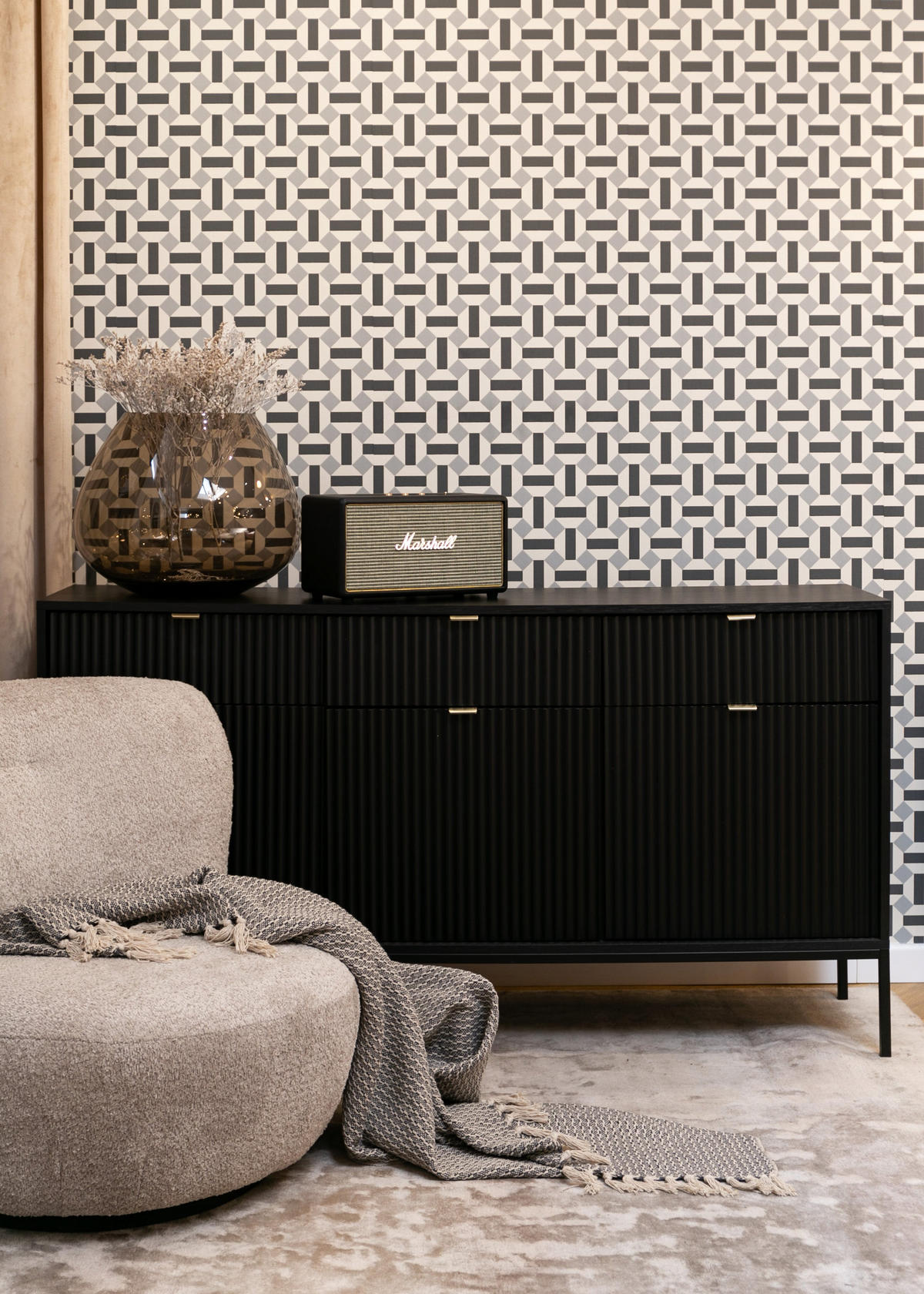 SIDEBOARD Vellore Schwarz 154 cm - Goldfarben/Schwarz, Holzwerkstoff/Metall (154/83/39cm) - Selsey