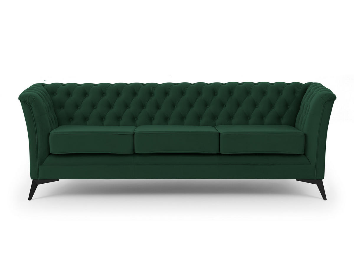CHESTERFIELD-SOFA 3-sitzer Whitby Flaschengrün Samt mit schwarzen Füßen - Dunkelgrün/Schwarz, Holz/Textil (237/78/82cm) - S-Style Möbel
