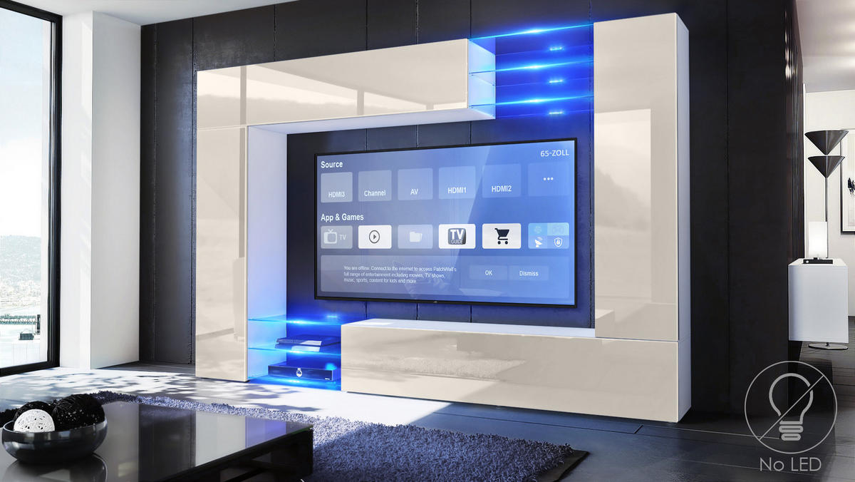 WOHNWAND Mirage Front in Creme Hochglanz - Creme, Holzwerkstoff (262/182.5/39cm) - Vladon