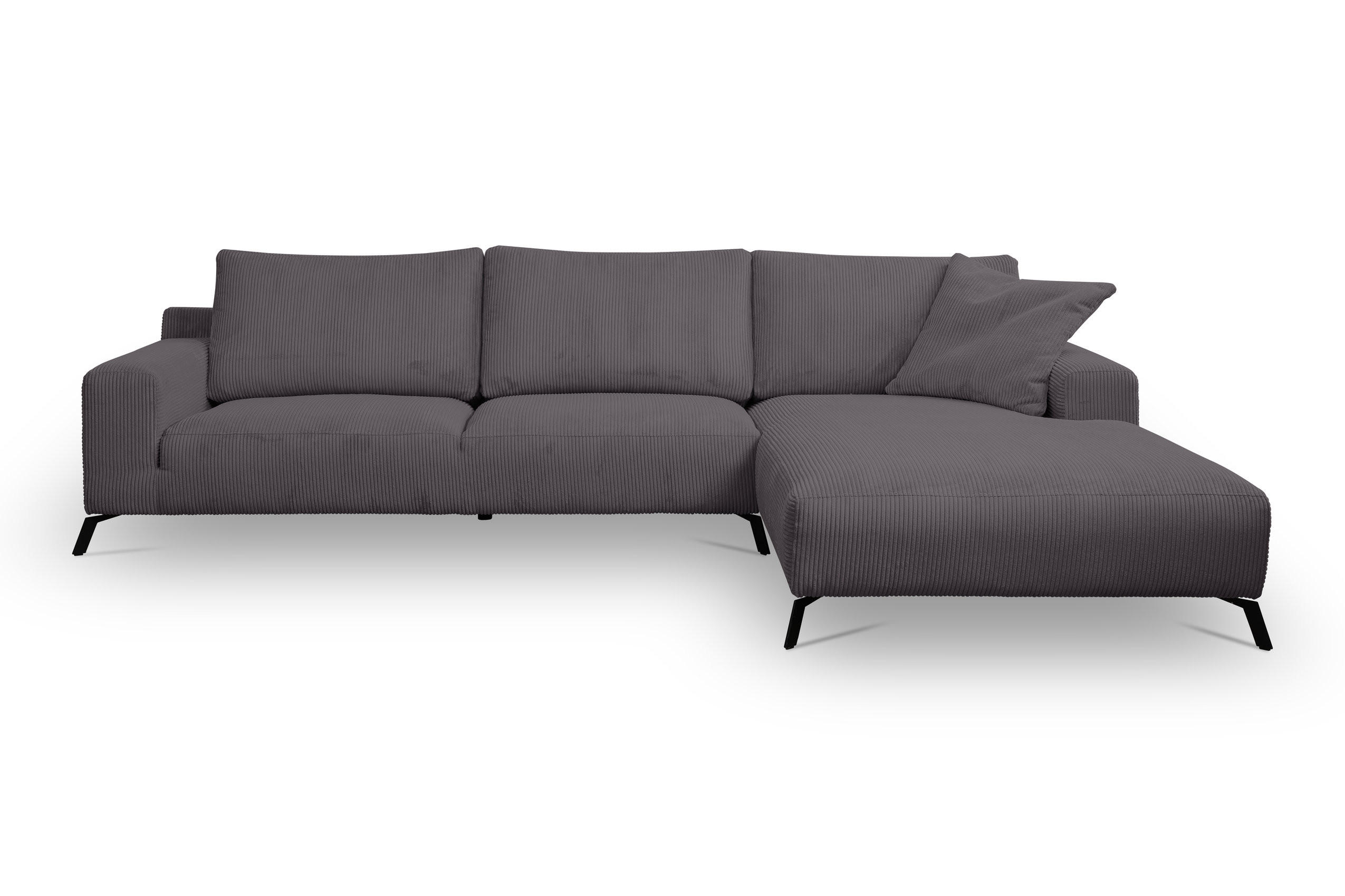 ECKSOFA Aspen in L-Form, Coach Farbe: Dunkelgrau, Cordstoff, Ottomane Rechts - Dunkelgrau, Textil (312/187cm) - VENASI MÖBEL