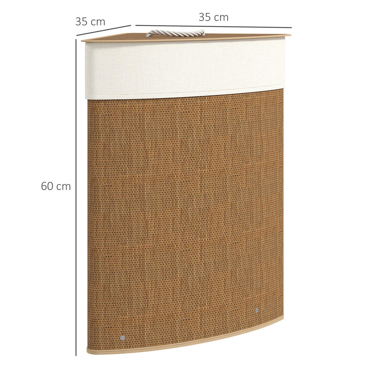BAMBUS Wäschekorb mit Deckel 55 L Eck Wäschesammler mit herausnehmbar Wäschesack - Braun, Naturmaterialen (35/60/35cm) - HOMCOM