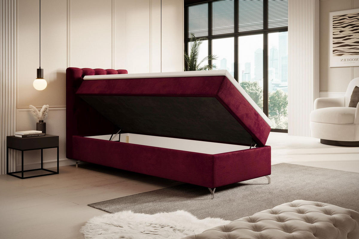 BOXBETT CHESTER mit Matratze H3, Bonell und Topper 80x200 Monolith 59 Links - Rot, Textil (80/200cm) - Bedante