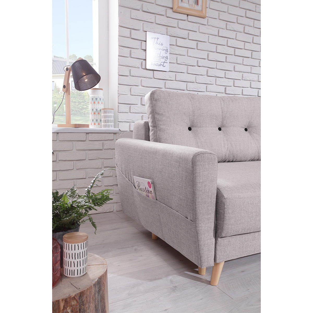 3-SITZER SOFA - Hellbraun/Hellrosa, Textil (220/90/90cm) - home24