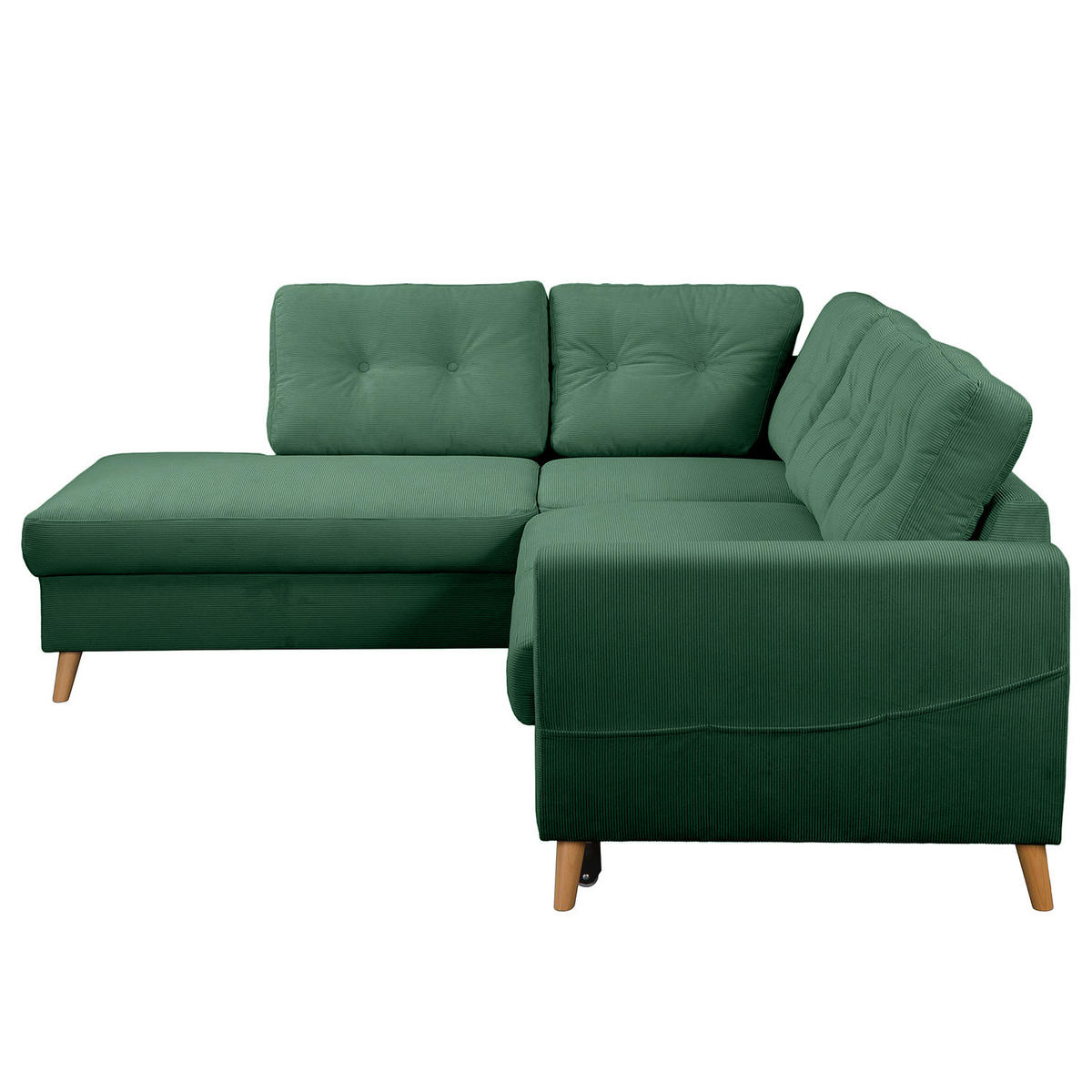 ECKSOFA mit Ottomane - Waldgrün/Braun, Holz/Textil (230/200cm) - home24