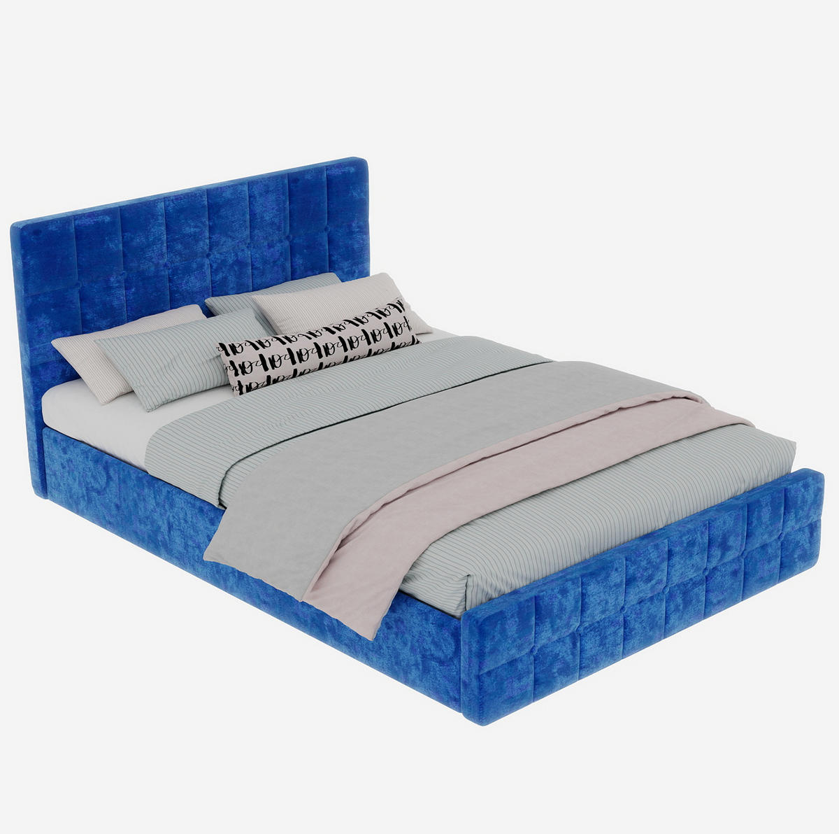 POLSTERBETT 140/200 cm mit gepolstertem Kopfteil und Steppung, Blau - Blau, Textil (140/200cm) - Redom