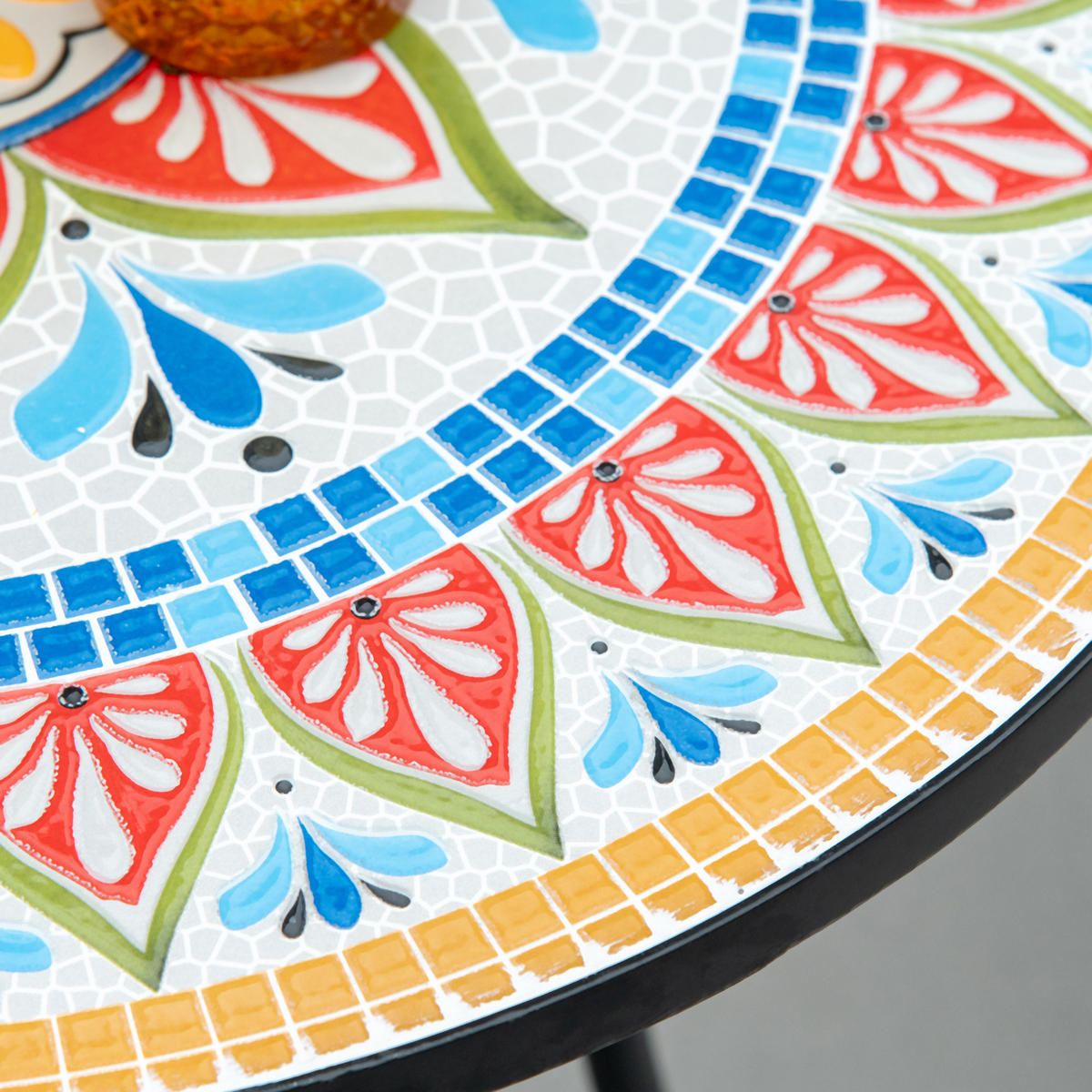 GARTENTISCH, Rot+Blau+Weiß, Keramik - Blau/Rot, Keramik/Metall (60/60/71cm) - Outsunny
