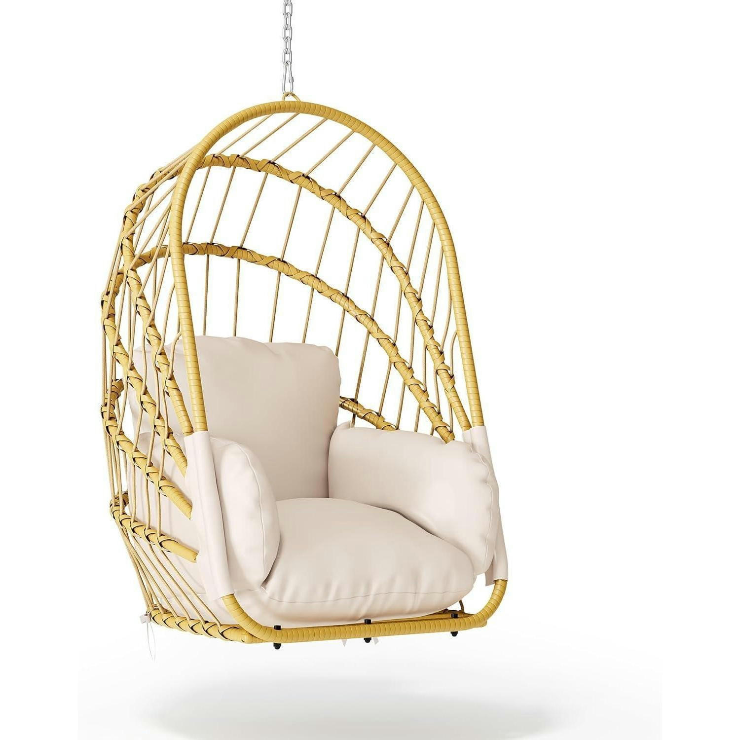 HÄNGESESSEL Rattan Beige mit Kissen 160 kg Tragkraft - Beige, Naturmaterialien (67/105.5/72cm)