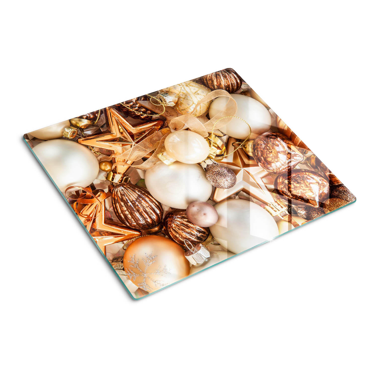 GLASPLATTE 60x52 cm Weihnachtskugeln - Beige, Glas (60/0.4/52cm) - TULUP
