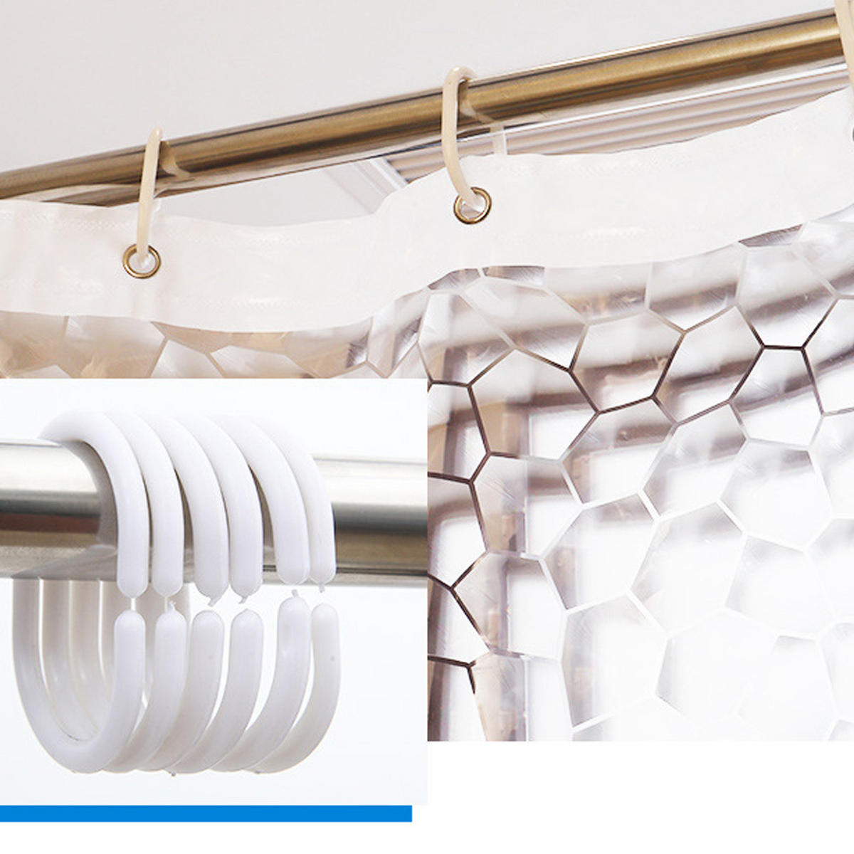 DUSCHVORHANG EVA 3D halbdurchsichtig schimmelresistent waschbar wasserdicht antibakteriell mit Haken - Transparent, Kunststoff (180/200cm) - MCBOSON